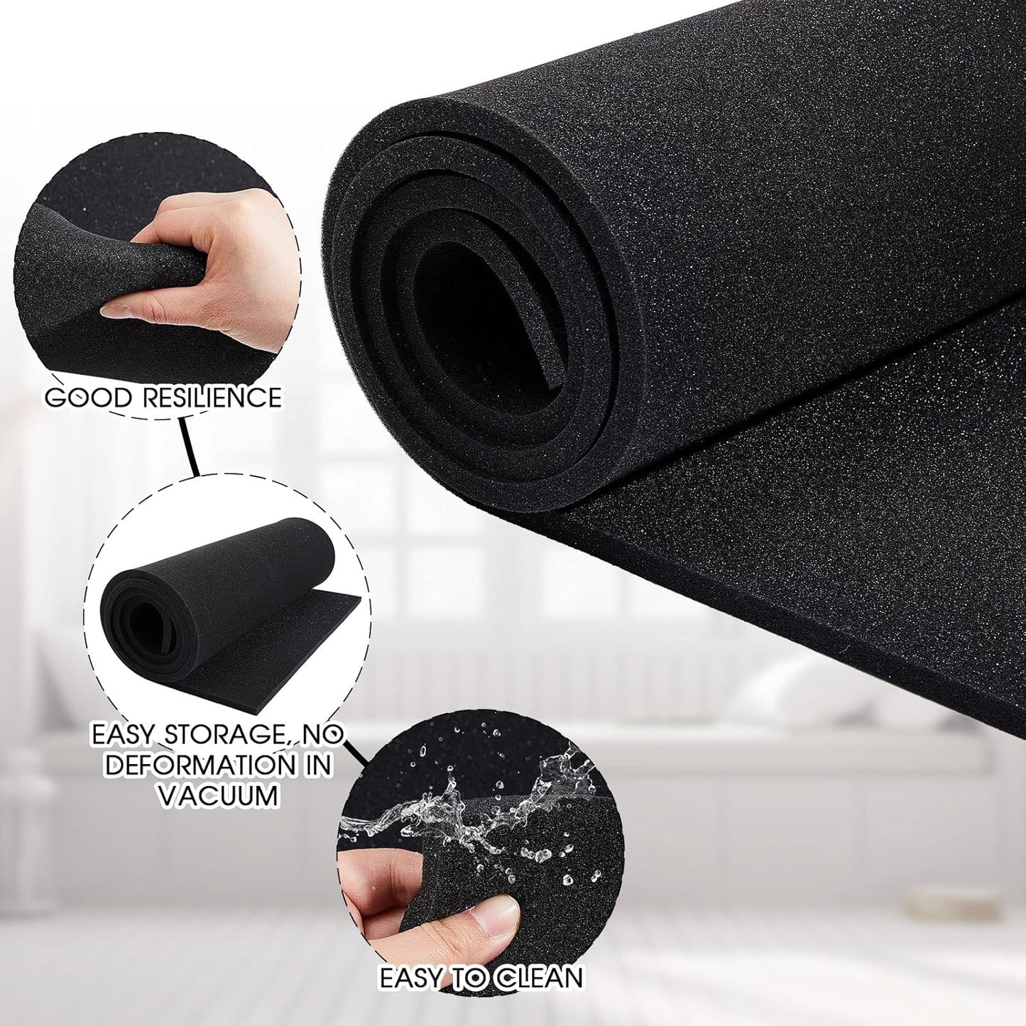 Amylove Polyurethane Foam 24" x 72" High Density Cushion Upholstery Foam Sheet for Seat Replacement DIY Projects Chairs Headboards Sofas Home(1" x 24" x 72",Black)