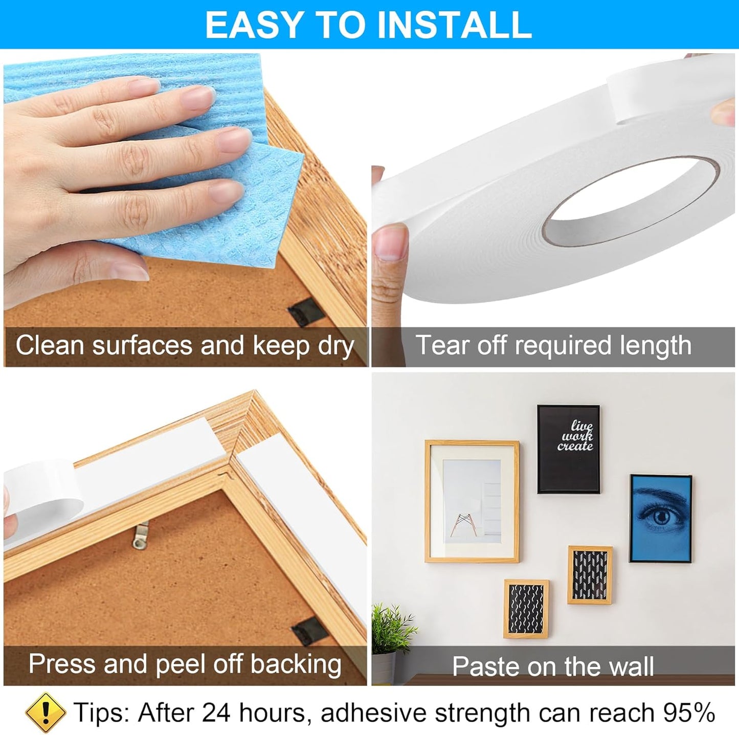 ToLanbbt Double Sided Foam Tape 2In x 16.5FT, Mounting Tape Heavy Duty, Strong Adhesive Weatherproof Seal Strips for DIY Craft Picture Poster, Car & Gap Filling Mountings, Home Office Decor (White)