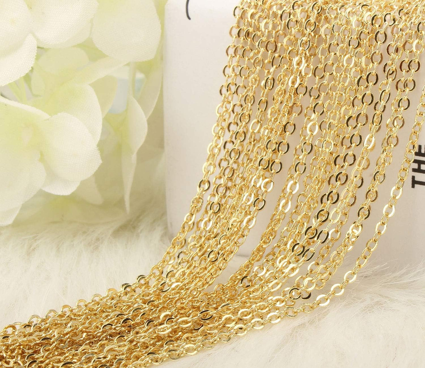 ALEXCRAFT Wholesale 12 PCS Gold Plated Brass Flat Cable Chain Finished Necklace Chains Bulk for Jewelry Making(20 Inch(2MM))