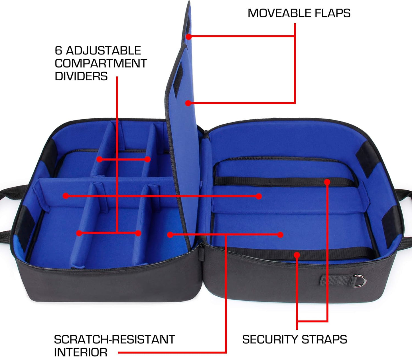 USA Gear XL Trading TCG MTG Deck Box Bag Travel Case - Large MTG Card Storage Bag with Padded Shoulder Strap, Customizable Interior, Weather Resistant - Fits Deck Boxes & Sleeved Cards - Blue