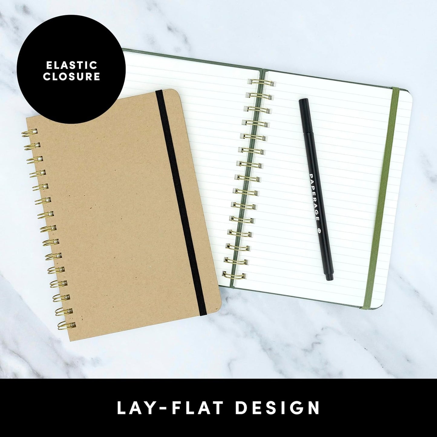 PAPERAGE Lined Spiral Journal Notebook, (Kraft), 160 Pages, Hardcover Journal for Women & Men, Medium 5.5 in x 8 in - 100 GSM, Thick Paper, Spiral Notebook for Work, School & Journaling