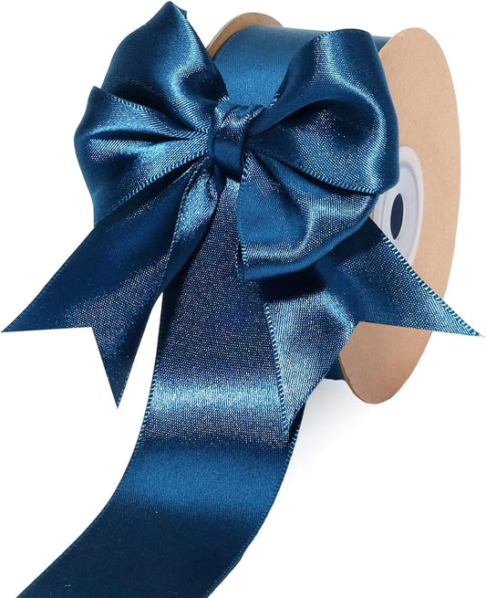 LaRibbons Navy Satin Ribbon 1 1/2 Inch 50 Yards Luxury Double Faced Blue Silk Ribbon for Flower Bouquet Crafts Gift Wrapping Wedding Bow Decoration