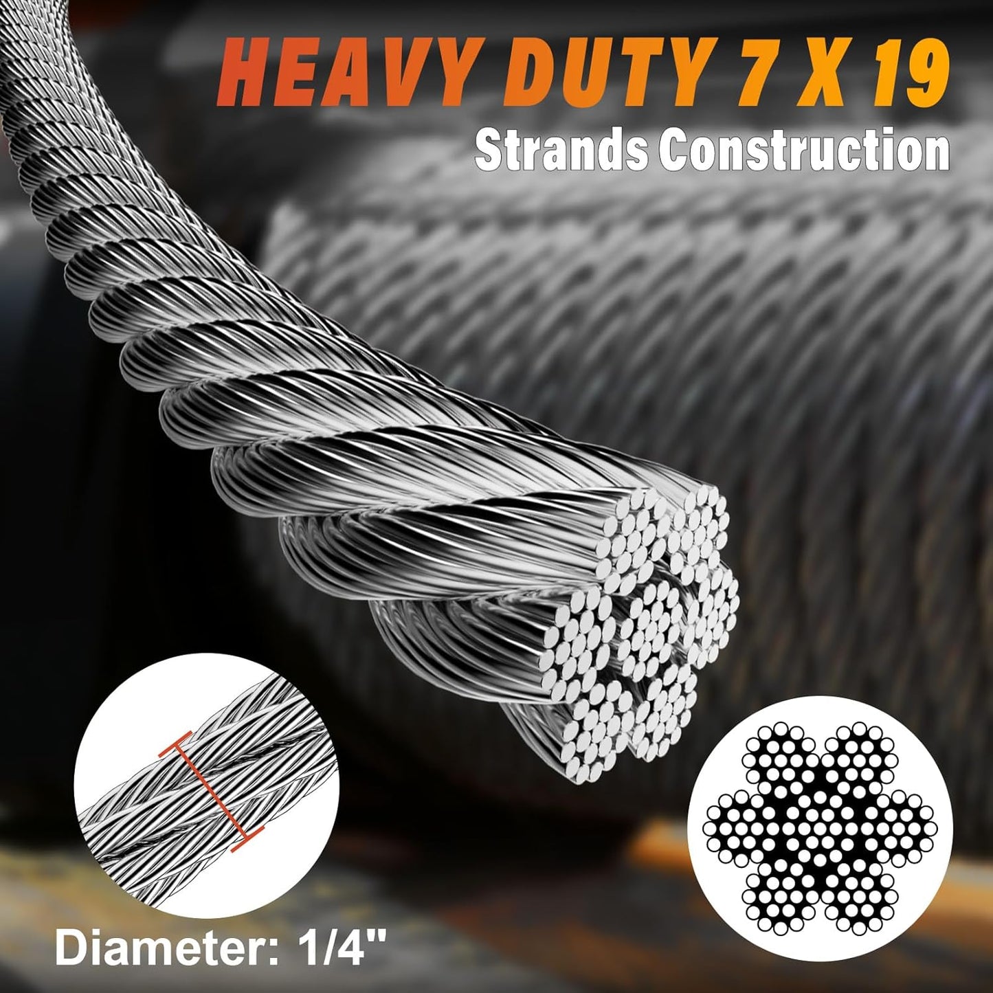 Stainless Steel Cable for Railing - 50FT 1/4" T316 Wire Rope with Clamps and Thimbles - 7 x 19 Strands 6700 LBS Breaking Strength for Outdoor Deck Railing Zipline