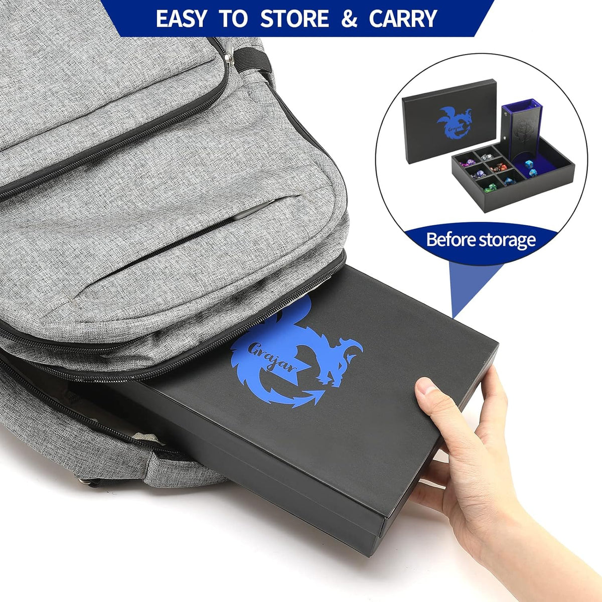 3 in 1 Dice Tray with Lid, Portable Dice Box Storage for DND, Dungeons and Dragons, D&D, MTG & RPG Games - Blue