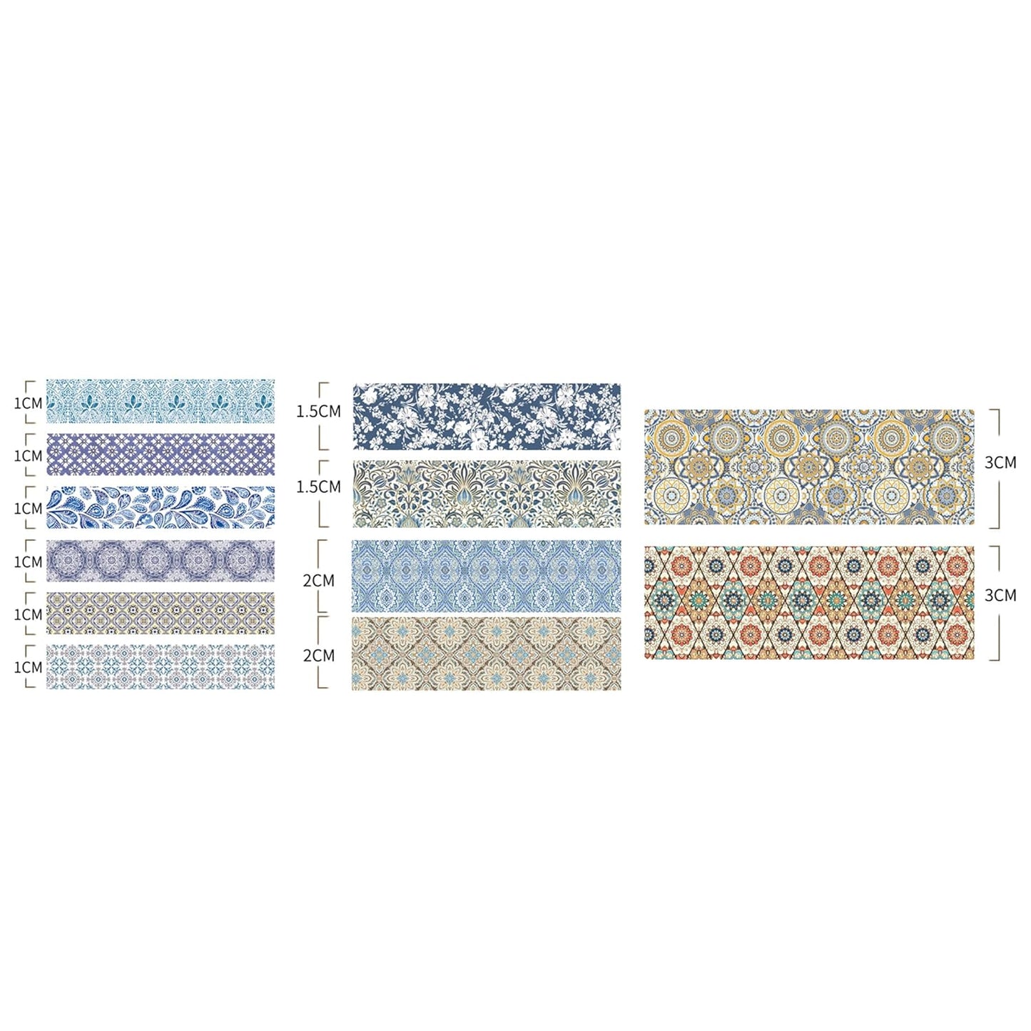 12 Rolls Exotic Charm Washi Tape Set Floral Arts Adhesive Tapes Geometric Garden Decorative Masking Tape Sets for Craft, Kids, Scrapbook, DIY, Gift Wrapping (Azure Serenity)