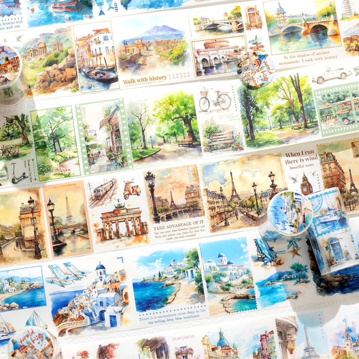 Washi Tape Set,6 Rolls Landscape Tape Stickers for Scrapbooking,Scrapbook Supplies,Junk Journal,Journaling Supplies,Planner,DIY Arts Crafts（Embrace The World）