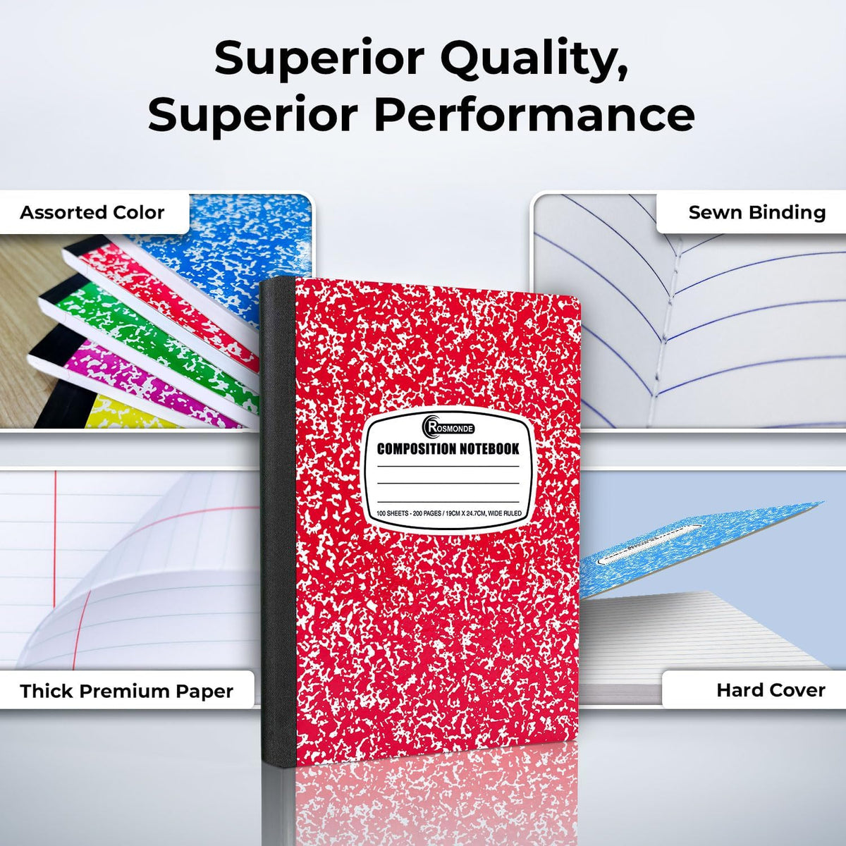 Rosmonde 2000 Pack (Pallet) Composition Notebooks Bulk, Wide Ruled, Full Pallet of Composition Notebooks, 200 Pages (100 Sheets), 9-3/4 x 7-1/2, Bulk Notebooks for School & Office, 4-7 Days Transit