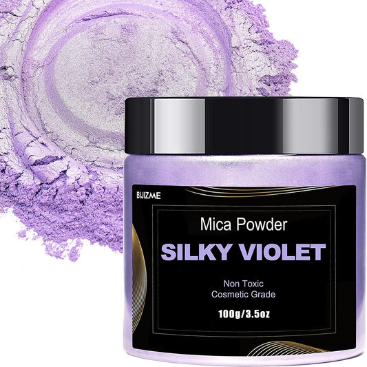 Violet Mica Powder Pigment (100g) -Cosmetic Grade Metallic Mica Powder for Epoxy Resin, Lip Gloss, Soap,Candle Making, Bath Bombs,Tumblers,Jewelry, Dyes and DIY Crafting Projects(Silky Violet,3.5oz)