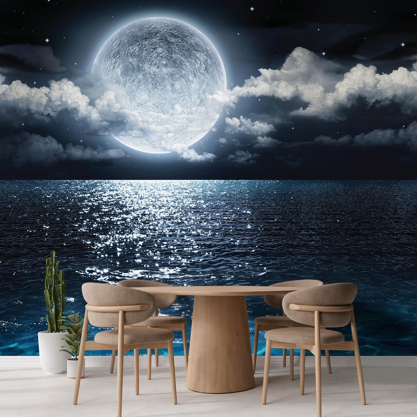 wall26 Wall Sticker/Wall Mural Sea Under Moonlight, Not Peel and Stick, Non-Woven Wallpaper Decorative for Bedroom, Living Room, Office - 132x192 inches