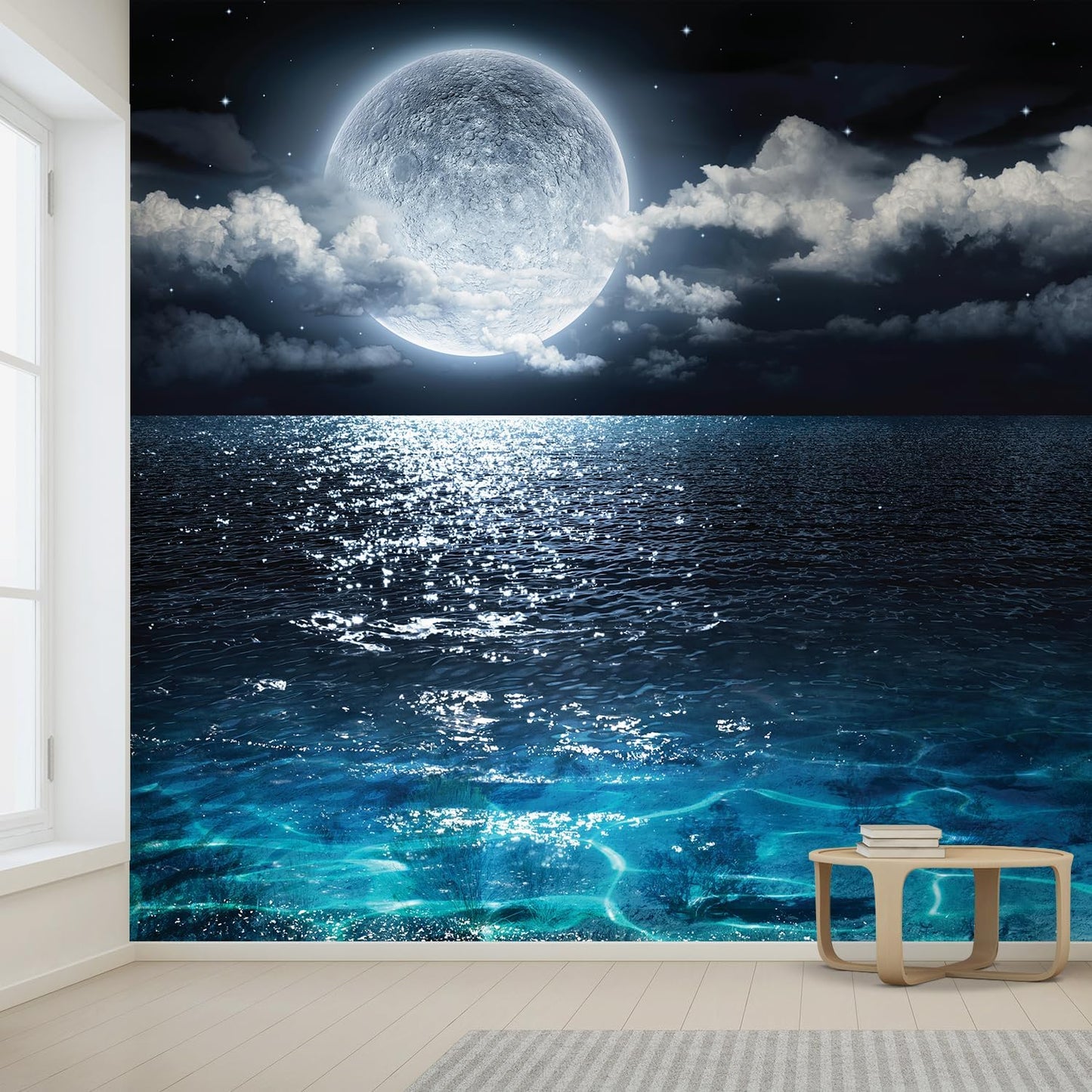 wall26 Wall Sticker/Wall Mural Sea Under Moonlight, Not Peel and Stick, Non-Woven Wallpaper Decorative for Bedroom, Living Room, Office - 96x144 inches