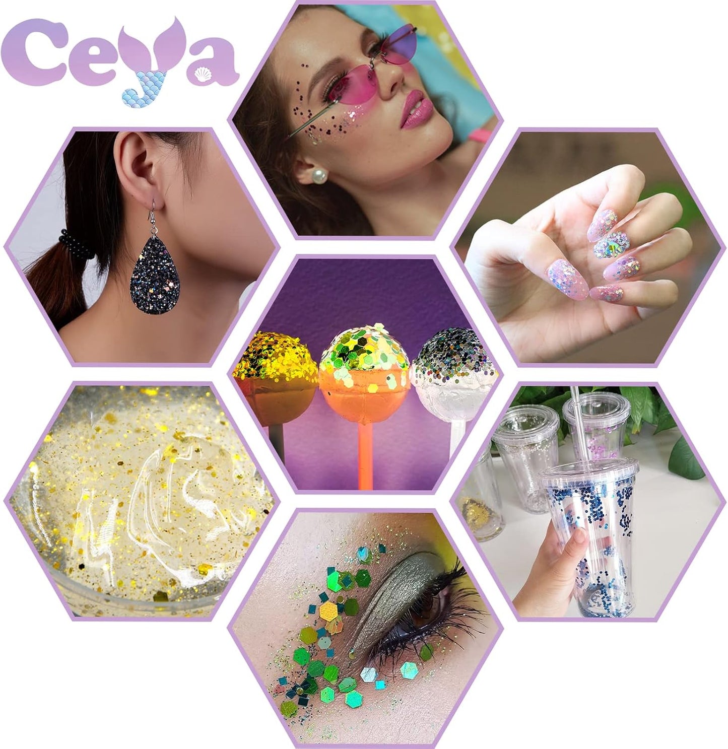 Ceya Holographic Chunky Glitter, 4.9oz/ 140g Silver Grey Craft Glitter Powder Mixed Chunky & Fine Flakes Iridescent Nail Sequins for Nail, Hair, Epoxy Resin, Tumblers, Slime, Painting, Festival Decor