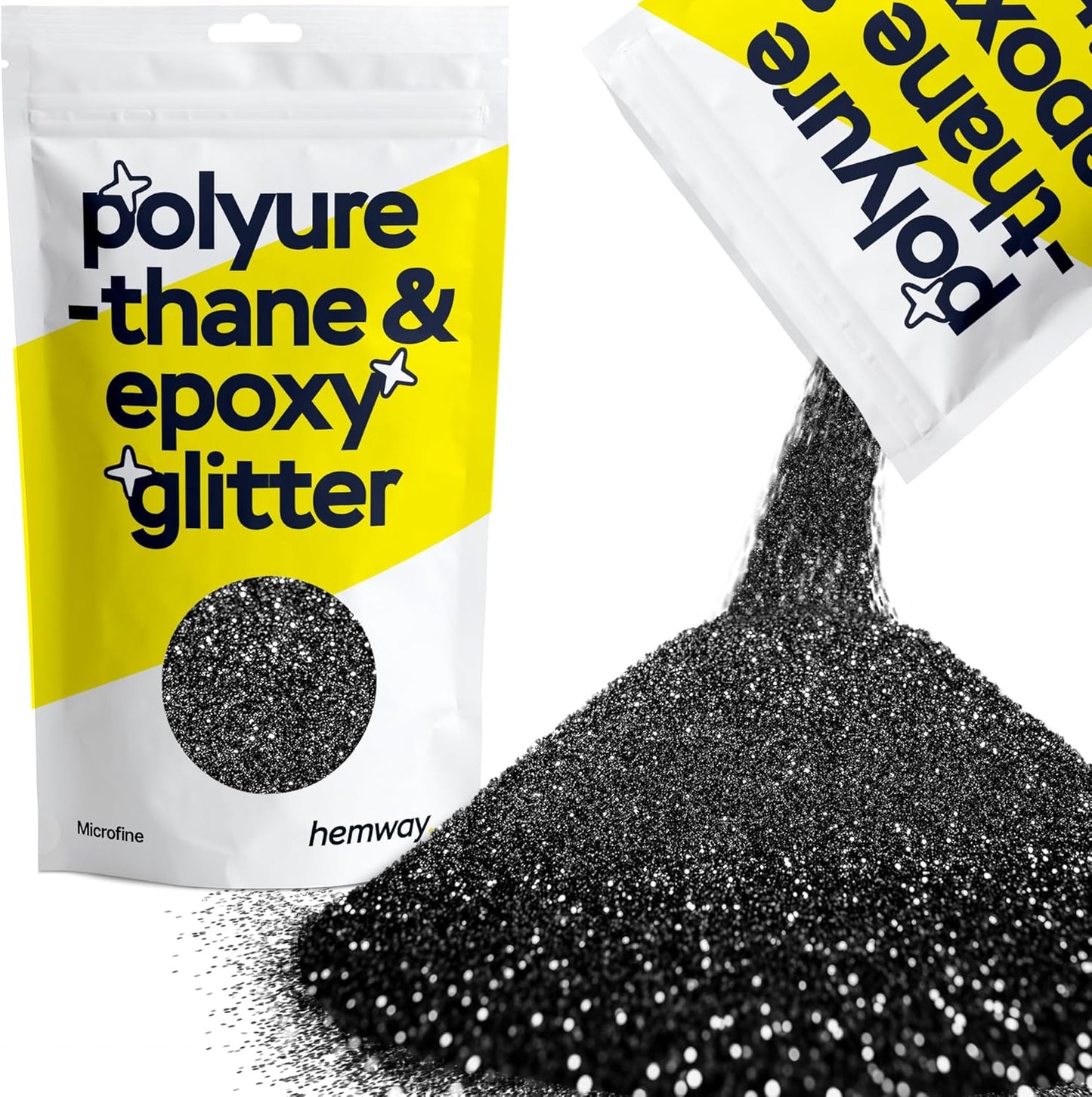 Hemway Polyurethane & Epoxy Resin Glitter 100g / 3.5oz Metallic Crystal Flake Additive for Flooring Jewelry Tumblers Glass Pigment - Microfine (1/256" 0.004" 0.1mm) - Black