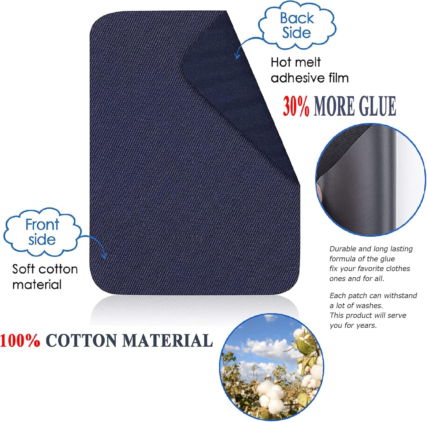 12PCS Fabric Iron on Patches Inside & Outside Strong Glue 100% Cotton Repair Patch for Clothes Pants Mending and Decorating, Grey