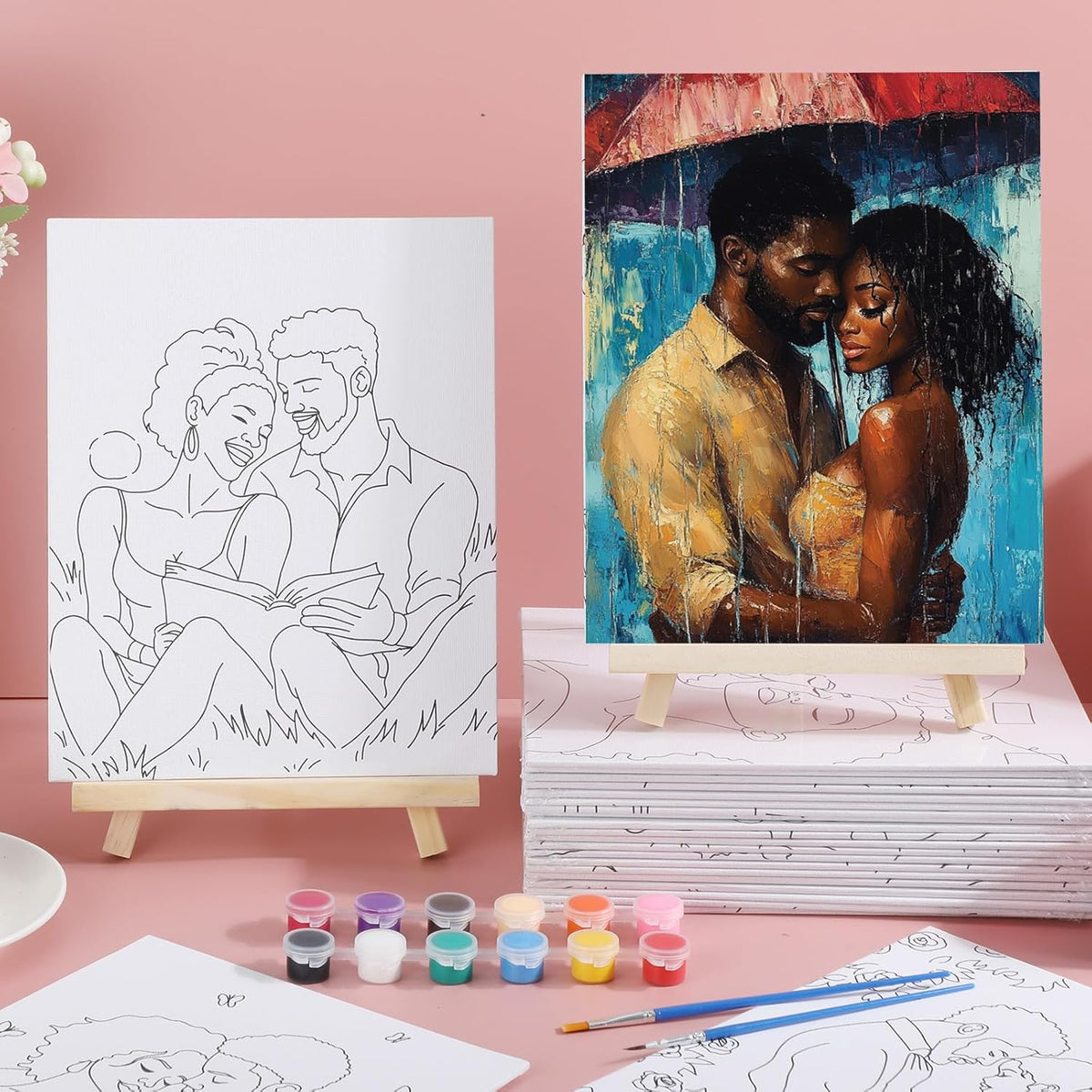Zhanmai 12 Pack Pre Drawn Canvas for Painting Sip and Paint Kit 8" x 10" Paint Party Set Canvas Painting Pre Printed Canvases for Party Favor DIY Virtual Adult's Date Night(Sexy Couples)