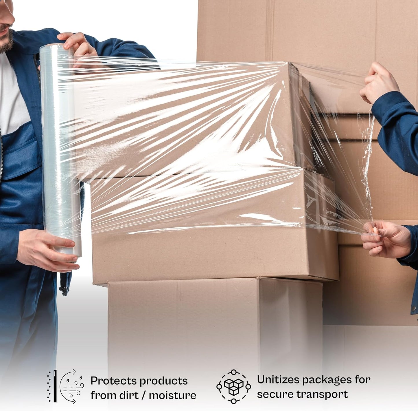PSBM Stretch Wrap for Packing, 4 Pack of 15 Inch x 1500 Feet, 47 Gauge, High Cling Moving Stretch wrap, Cast Hand Stretch Film Moving wrap Rolls, Strong Plastic Wrap for Moving