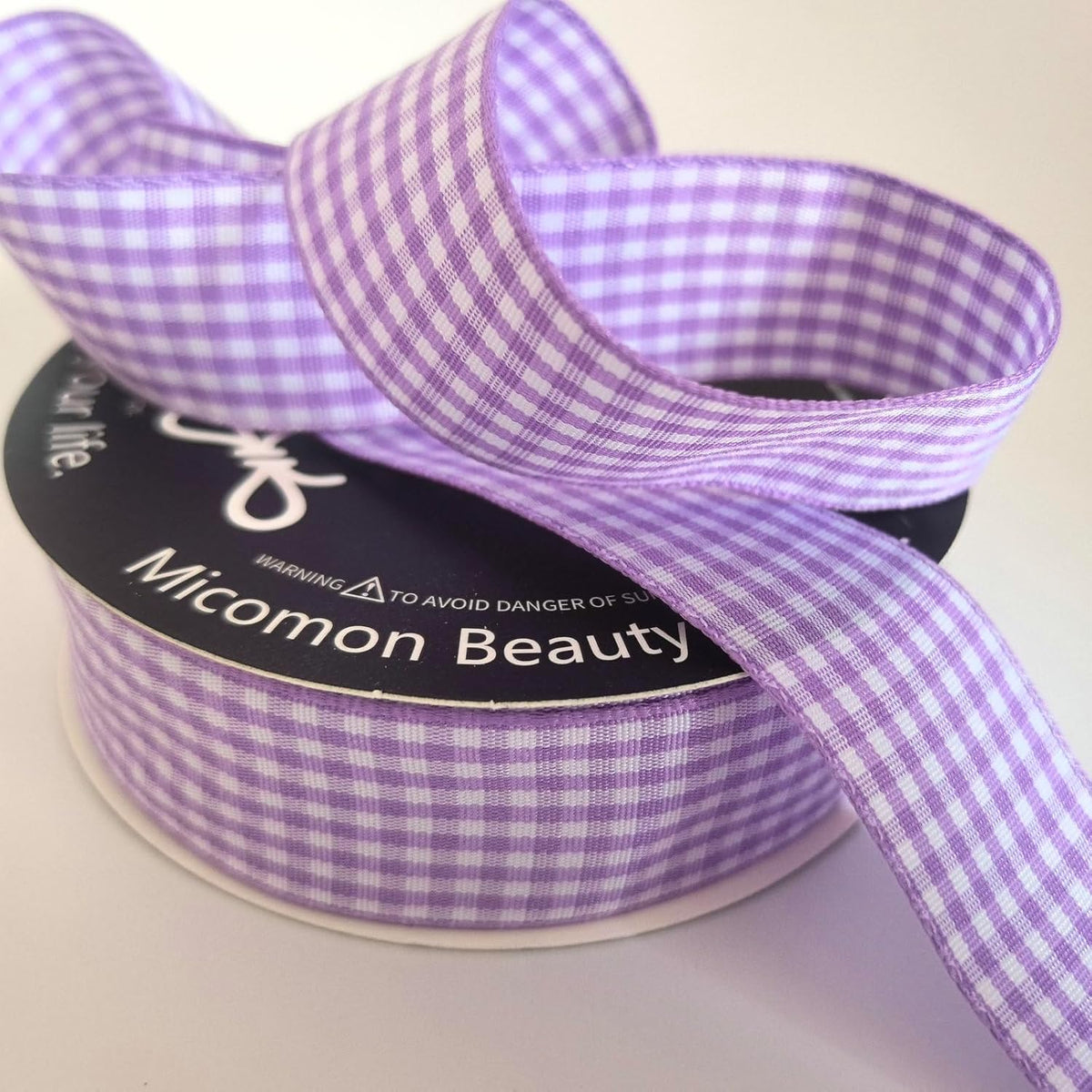 Purple and White Woven Edge Plaid Ribbon 100% Polyester Gingham Ribbon 25 Yards Each Roll (1",Purple)