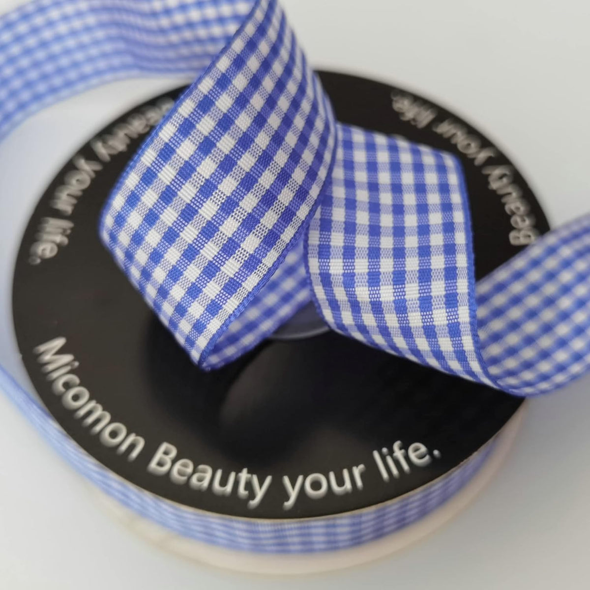 Blue and White Gingham Ribbon Plaid Ribbon 25 Yards Each Roll 100% Polyester (1", Blue)