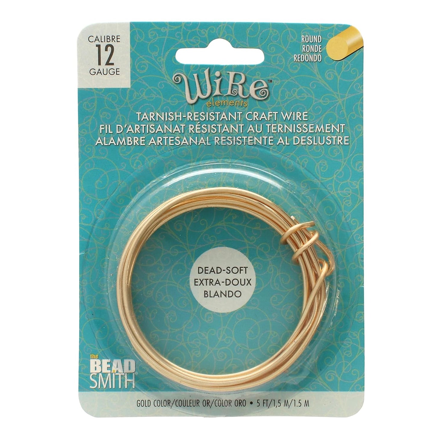 The Beadsmith Wire Elements Craft Wire – Tarnish Resistant, Soft Temper, Round, Gold Color – 2.0mm, 12 Gauge, 5 Foot Spool – Jewelry Making, Wire Wrapping, Floral, & Other DIY Crafts