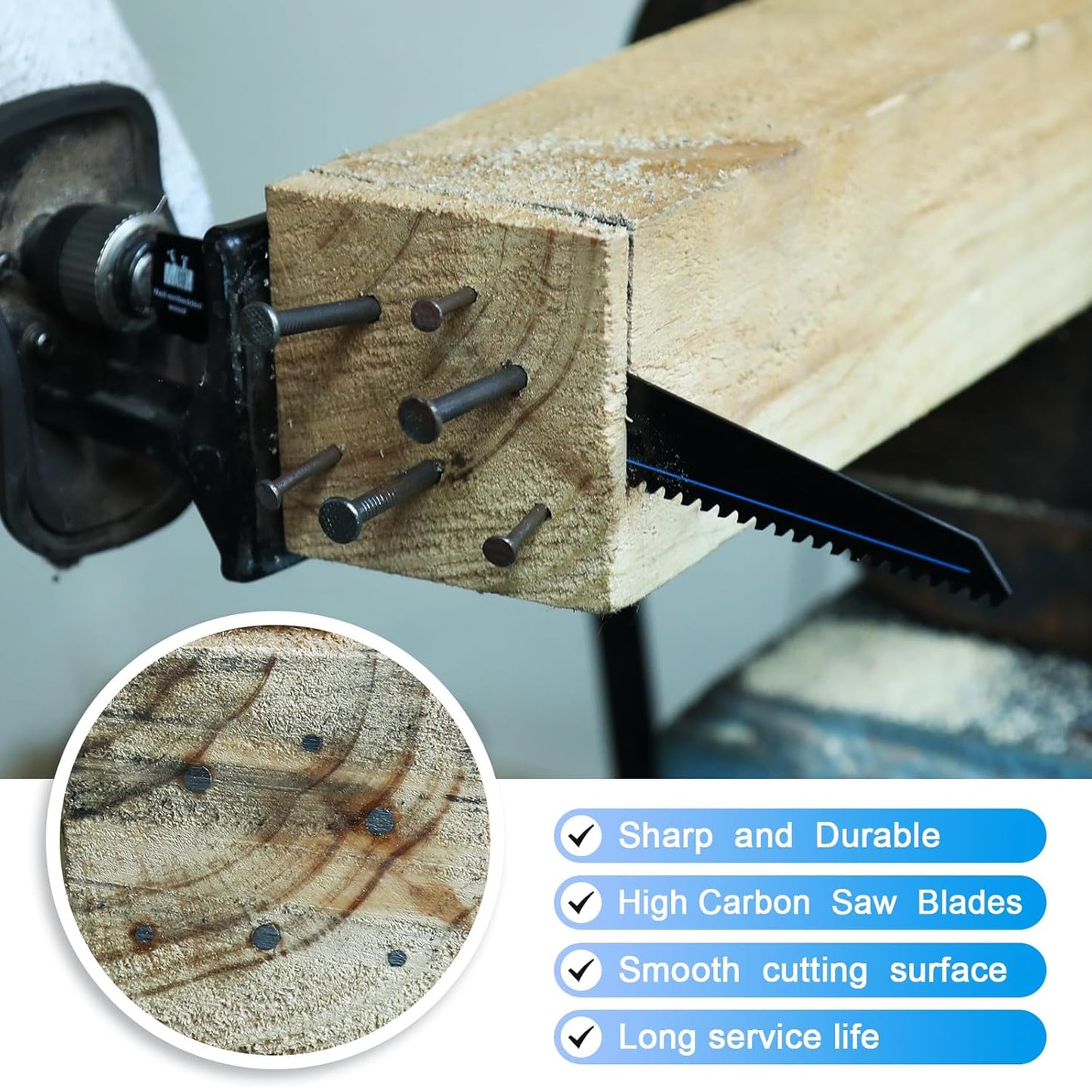 3 Pack 9 inch Reciprocating Saw Blades Set，6 TPI High Carbon Saw Blades for Wood with Nails ，Saw Blades with Organizer Case (3, 6T/9inch)