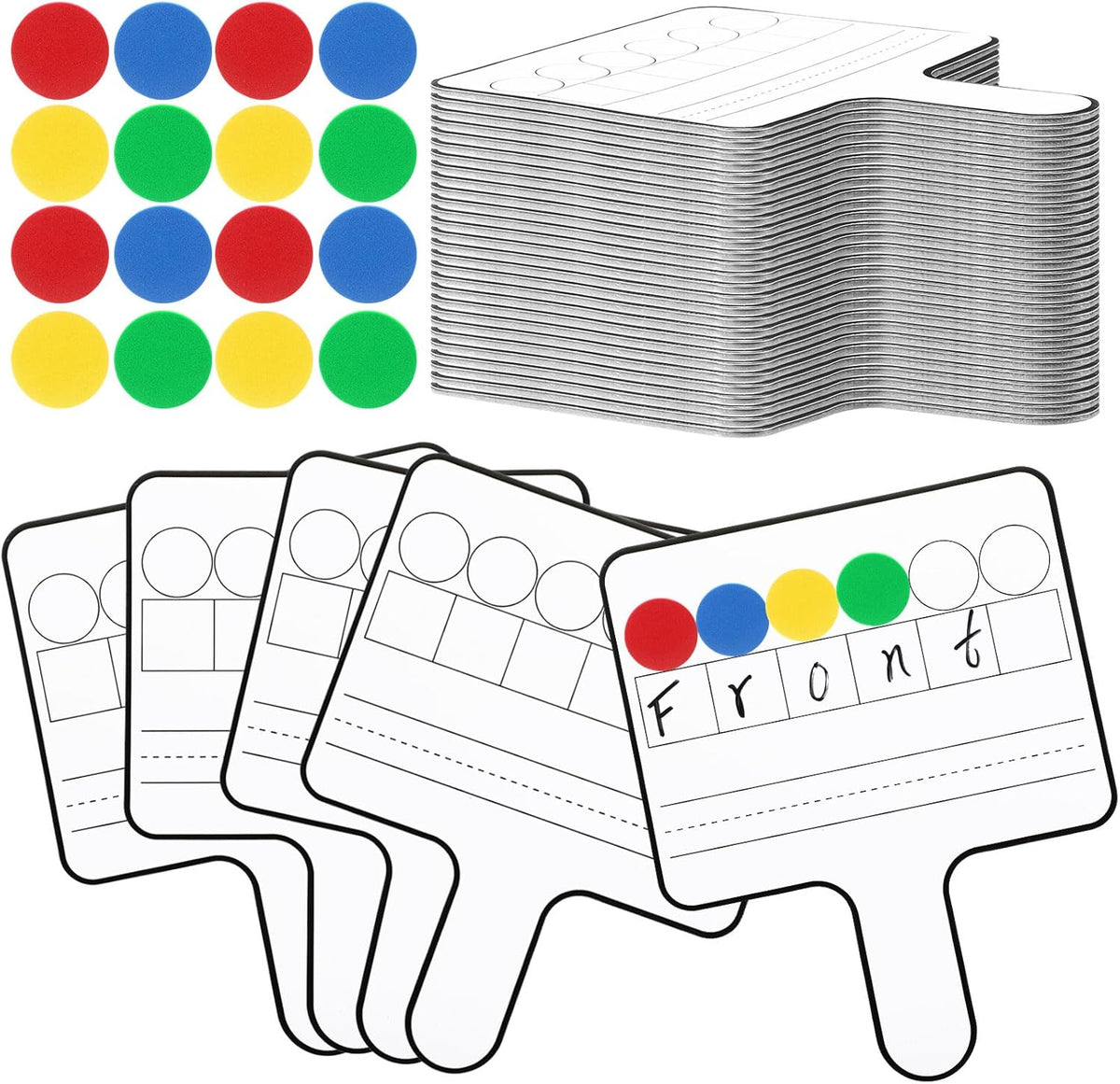 Seajan 3 Pcs Magnetic Paddle Set Education Dry Erase Double Side Handheld Answer Board with Magnetic Counters Discs Phonemic Awareness Phonics Games Toy for Students Kids Teaching Supply (Color)