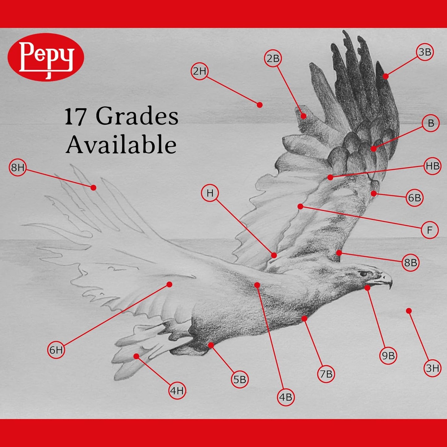 Pepy Graphite Professional Drawing Pencils - Set of 12 8B Pre-Sharpened Black Lead Pencils; Perfect for Drawing, Sketching and Shading, Graphic and Fine Art
