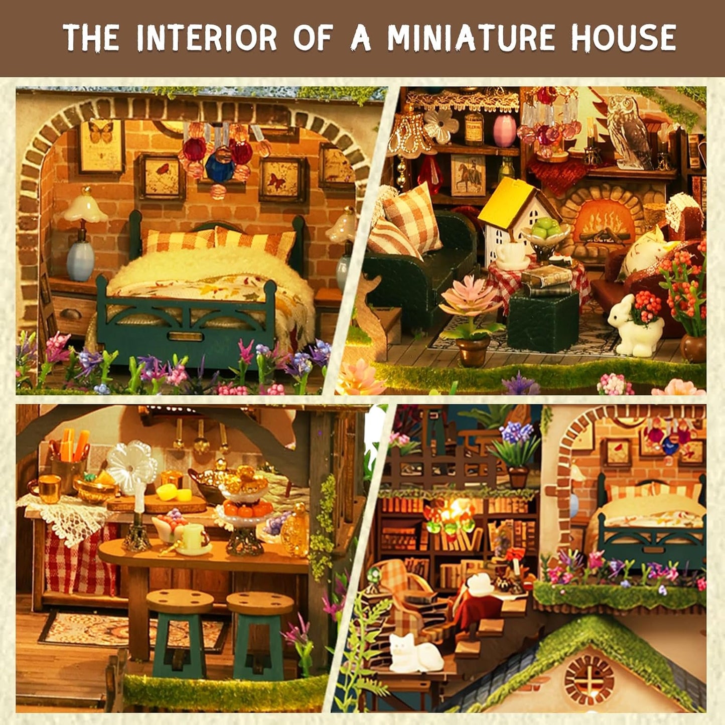 DIY Miniature House Kit, Mini House Building Kit with LED, DIY Miniature Kit for Adults Teen, Dollhouse Kit, Forest Adventure