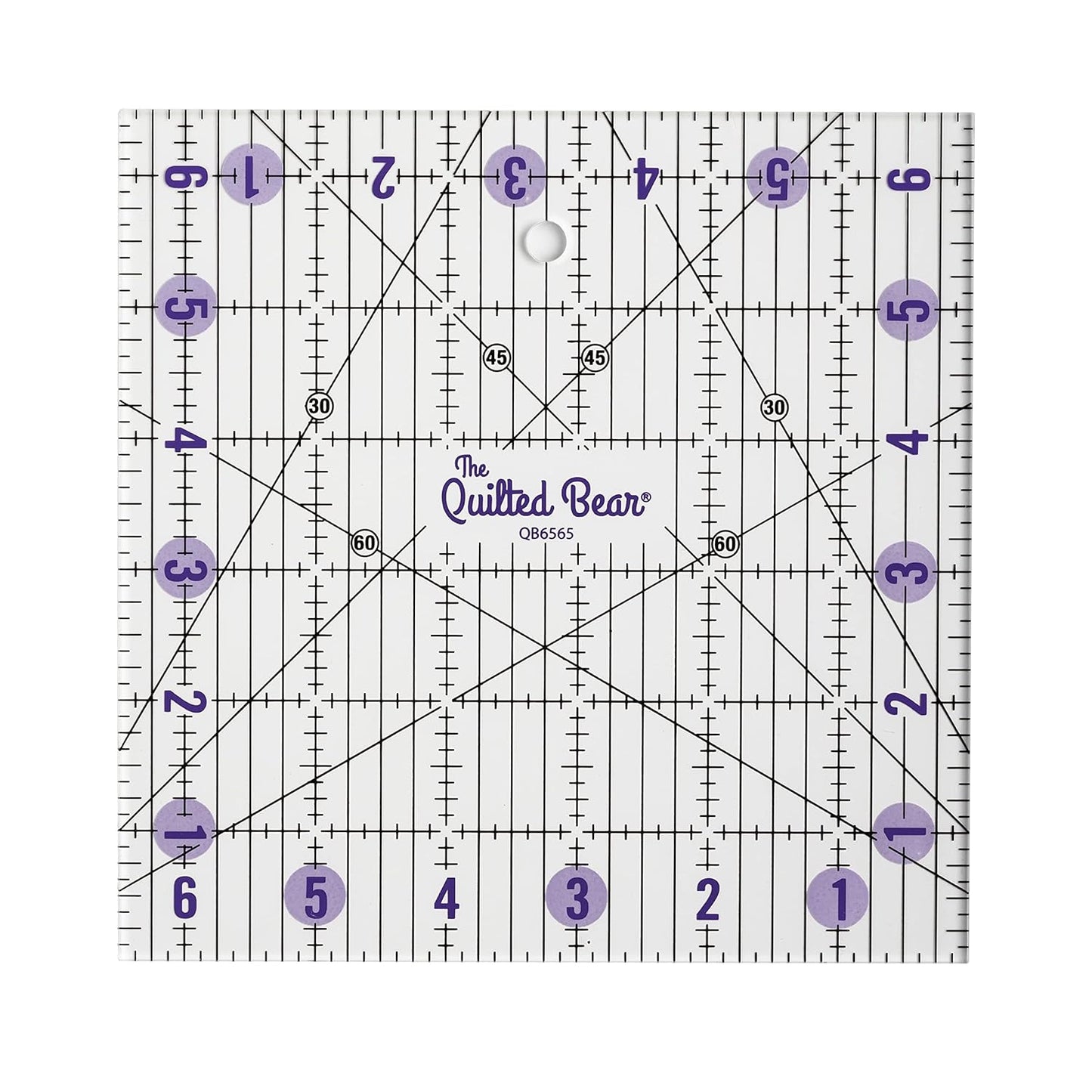 The Quilted Bear Quilting Rulers - Transparent Acrylic Non Slip Quilting, Patchwork & Sewing Ruler with Clear Black Lines & 30, 45 & 60 Degree Angles for Perfect Accuracy & Precision (6.5" x 6.5")
