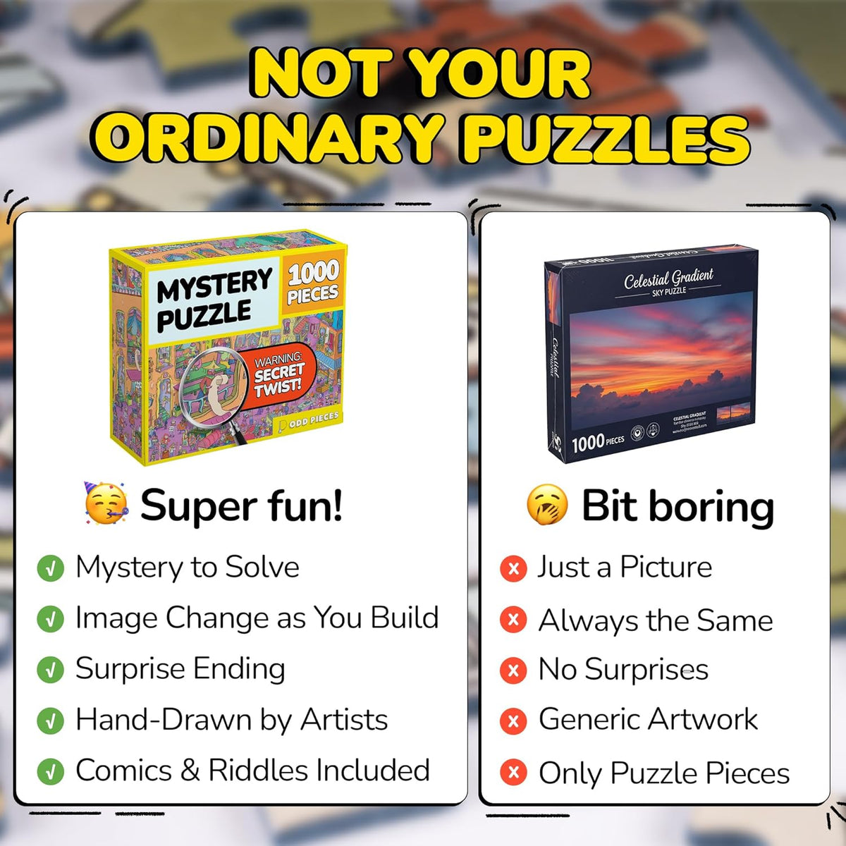 Odd Pieces Jigsaw Puzzles 1000 Pieces - Magic Mystery Story Secret Ending Puzzle - Perfect Game Night for Adults & Kids - Fantasy Sci-Fi City Theme (Shutterbug)