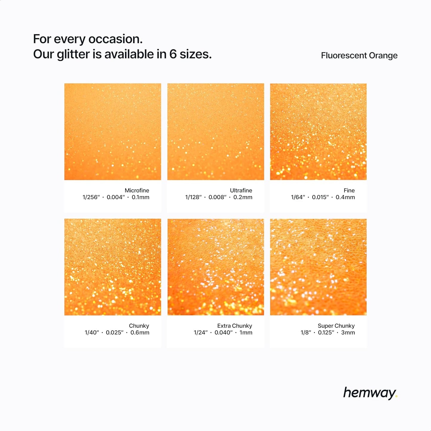 Hemway Polyurethane & Epoxy Resin Glitter 100g / 3.5oz Metallic Crystal Flake Additive for Flooring Jewelry Tumblers Glass Pigment - Super Chunky (1/8" 0.125" 3mm) - Fluorescent Orange
