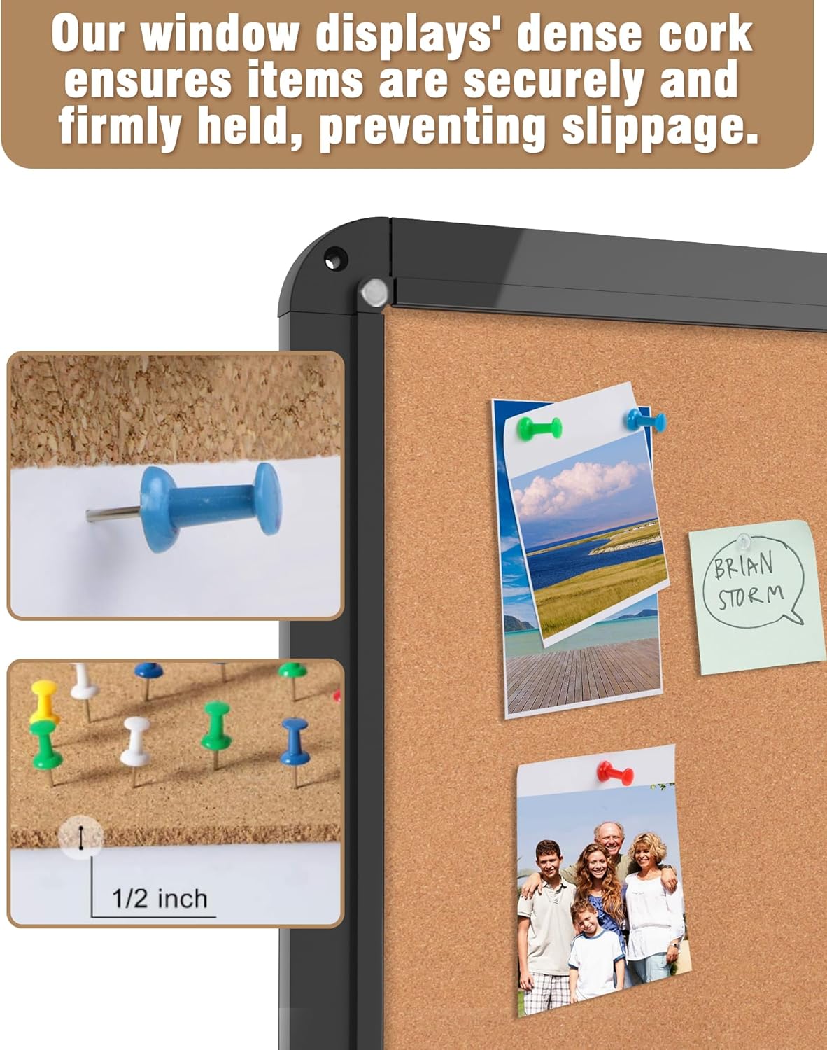 36"x24" Enclosed Bulletin Board, Lockable Weather-Resistant Aluminum Cork Noticeboard for School & Office, Black Frame w/Cork