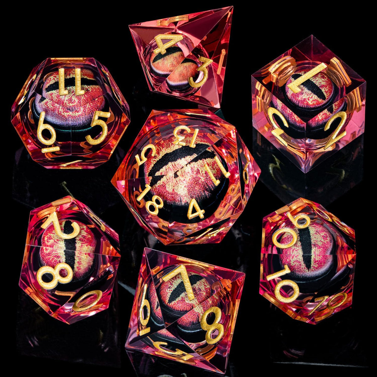 ARUOHHA DND Resin Dice Dragon Eye Dice Liquid Core Red Sharp Edged Dice Set with Gift Box, Polyhedral D and D Dice Set Role Playing Game D20 D12 D10 D8 D6 D4