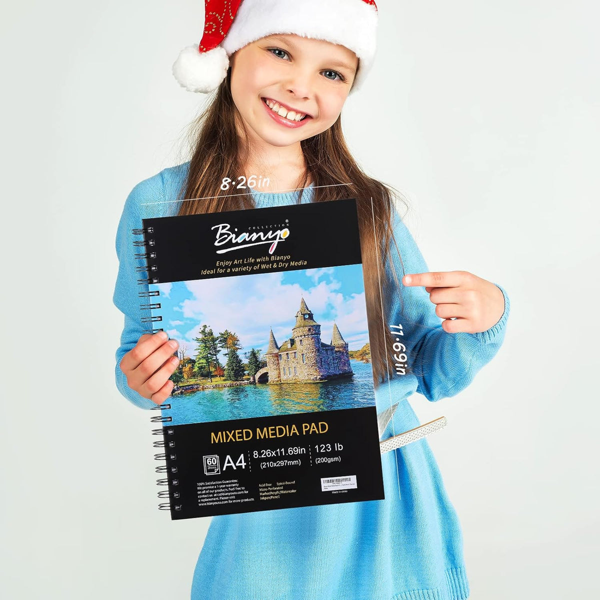 Bianyo Mixed Media Paper Sketchbook, A4 (8.26" X 11.69"), 60 Sheets/Each, 123 LB/200 GSM, Pack of 2 Pads, Spiral-Bound Pad, Ideal for Wet & Dry Media Like Marker, Watercolor, Acrylic, Pastel, Pencil