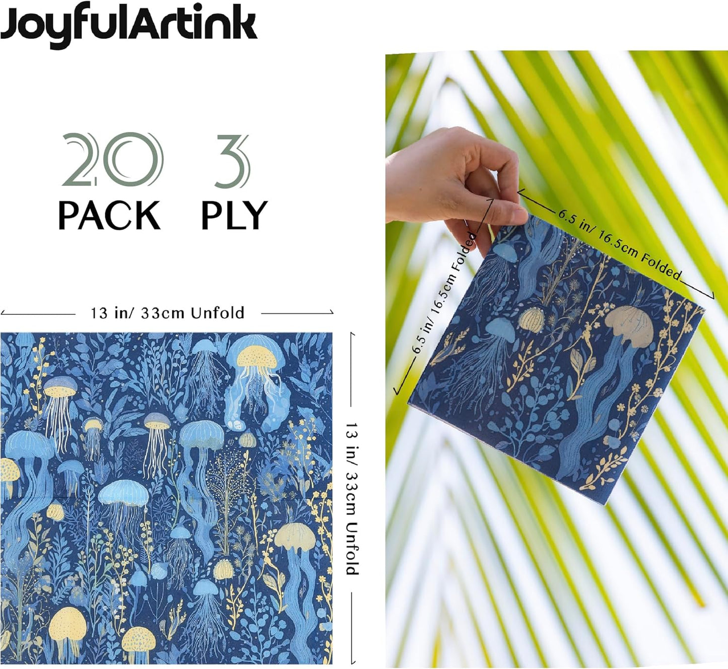Premium Designer Paper Napkins, 3-Ply 6.5 x 6.5-inches Fold Disposable Decorative Lunch Dinner Napkin (20, Deep Blue)