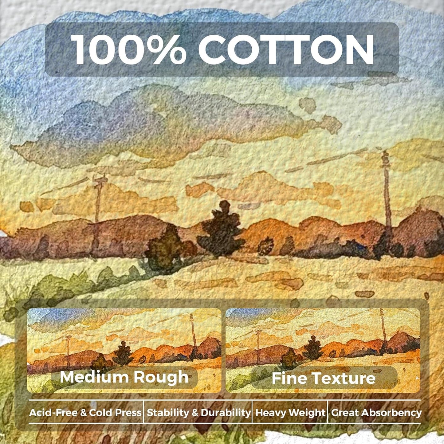 Funto Watercolor Journal 2-Pack, 3.9x3.9, 44 Pages Each,Cold-Pressed 100% Cotton, Pearlescent PU Leather Brown Hard Cover, Art Supplies for Watercolor