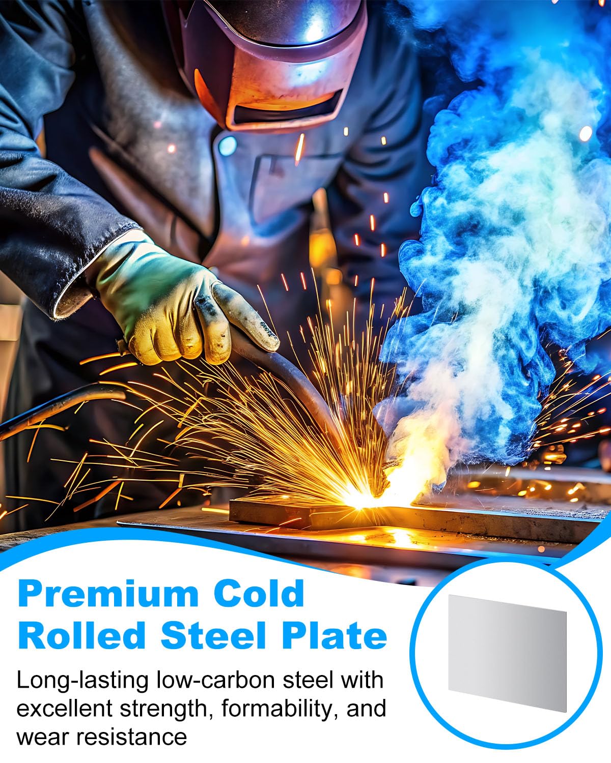 4 Pcs 20 Gauge Sheet Metal Plates, 12" x 6" Cold Rolled Steel Plates, Weldable Steel Sheet Metal for Professional, Industrial, DIY Use