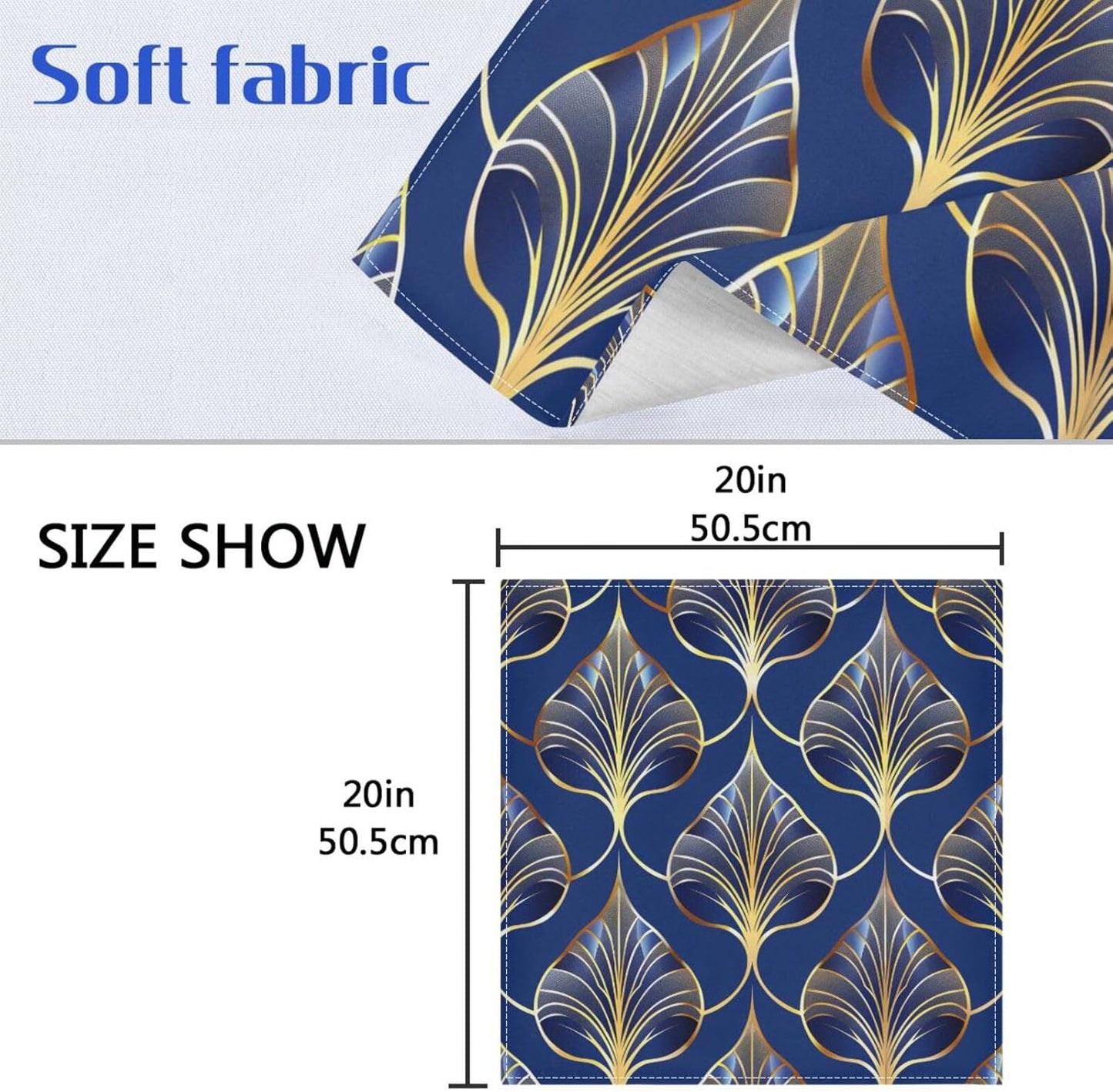 ALAZA Art Deco Floral Royal Blue & Gold Cloth Napkins Set of 1, 20x20 Inch Washable and Reusable Napkin for Decoupage Dinner Party Everyday Use