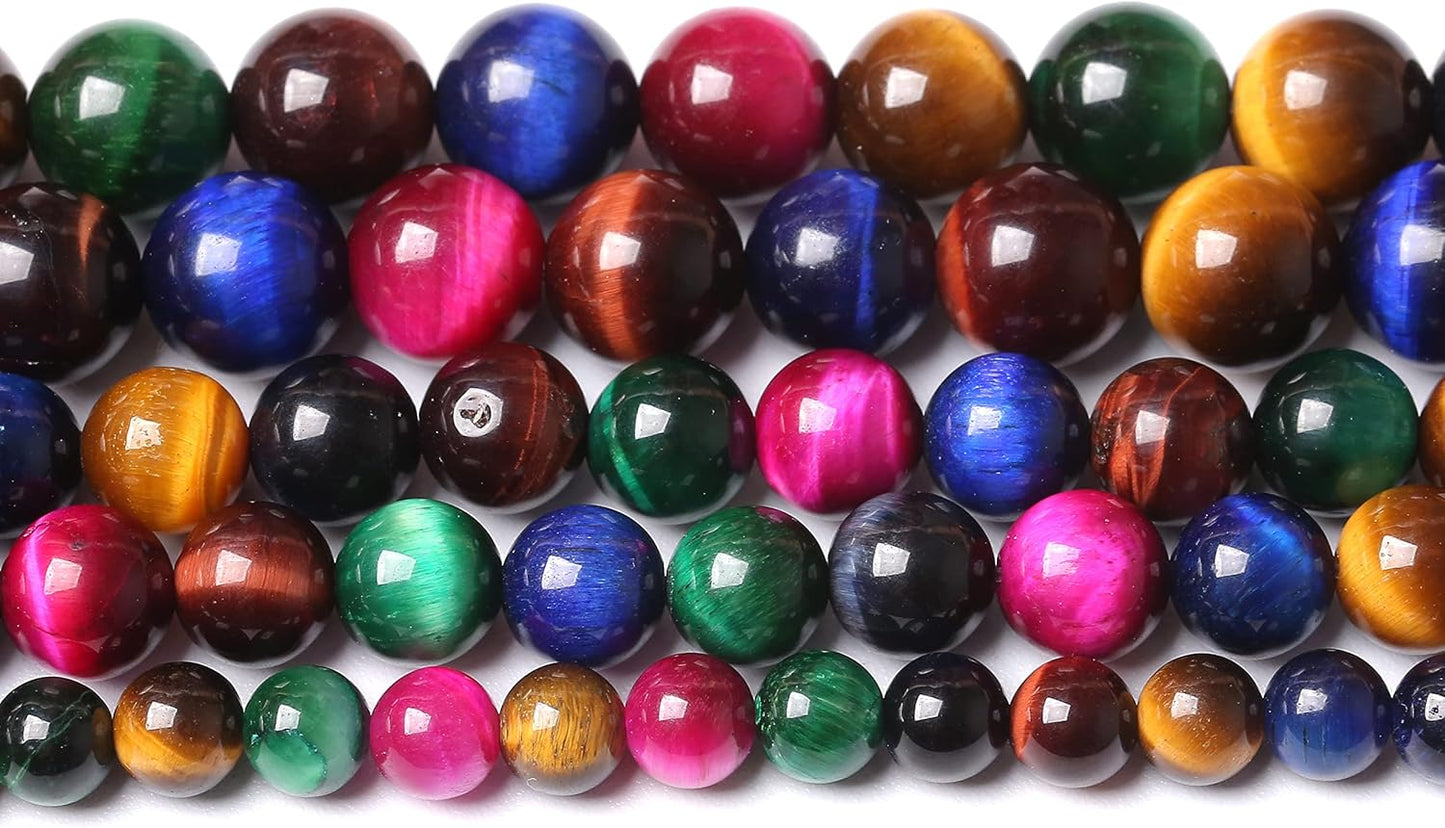 60pcs 6mm AAA Natural Colorful Tiger Eye Stone Beads Gemstone Round Spacer Loose Beads for Jewelry Making DIY Bracelet Necklace