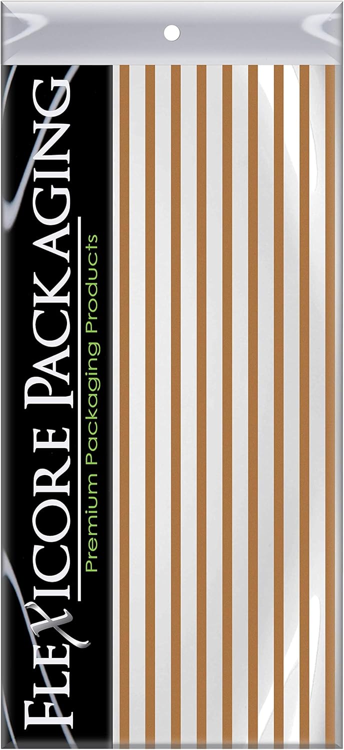 Flexicore Packaging Metallic Gold Pin Stripe Print Gift Wrap Tissue Paper Size: 15 Inch X 20 Inch | Count: 10 Sheets | Color: Gold Pin Stripe