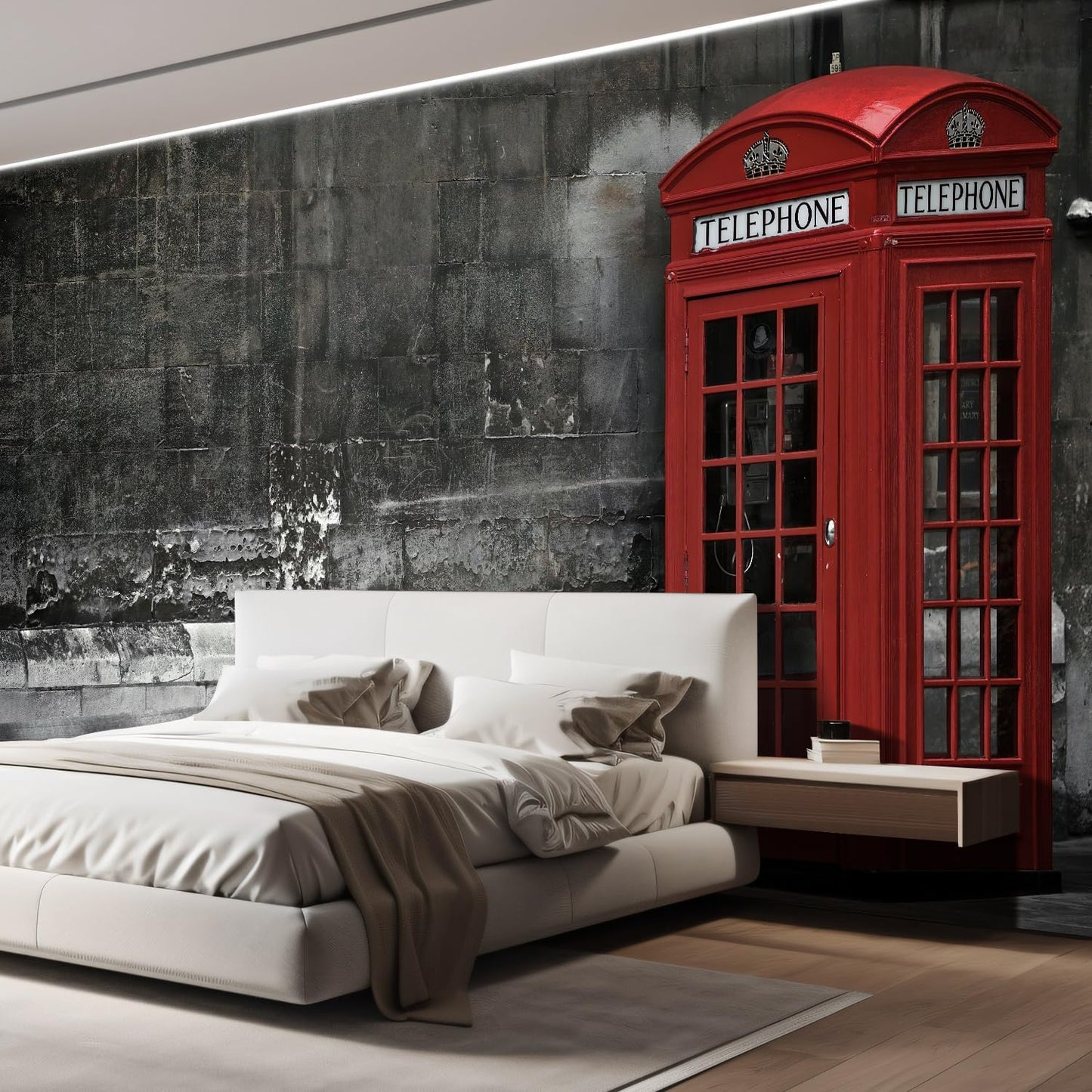 wall26 Wall Sticker/Wall Mural British Phone Booth in London, Not Peel and Stick, Non-Woven Wallpaper Decorative for Bedroom, Living Room, Office - 108x168 inches