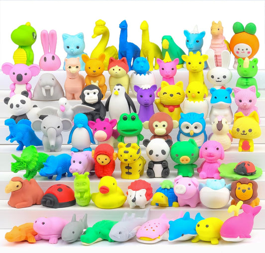 Animal Erasers for Kids, 65 Pcs Kids Pencil Erasers Bulk Puzzle Erasers for School Classroom Prizes