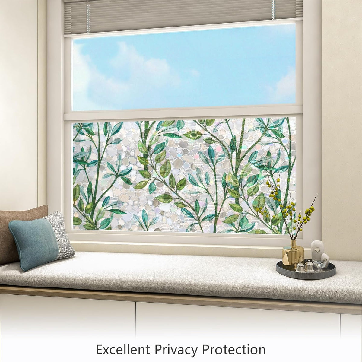 LEMON CLOUD Window Privacy Film, Stained Glass Window Film, Decorative Rainbow Window Clings, Static Cling Non Adhesive Door Stickers, Anti-UV Sun Blocker Heat Control for Home 35.4 x 78.7 inches
