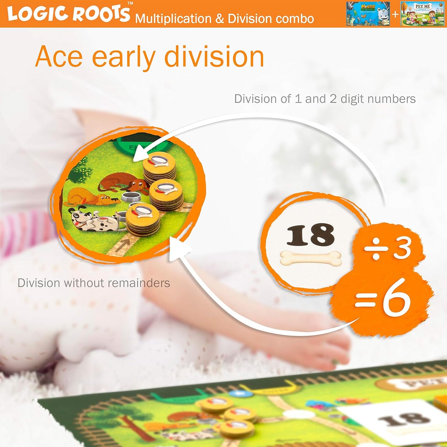 Multiplication and Division Games - Pack of 2, Pet Me and Monster Sock Factory, Math Board Games & STEM Toys for 5-9 Year Olds, Educational Gift for Kids, Homeschoolers, Grade 1 and Up