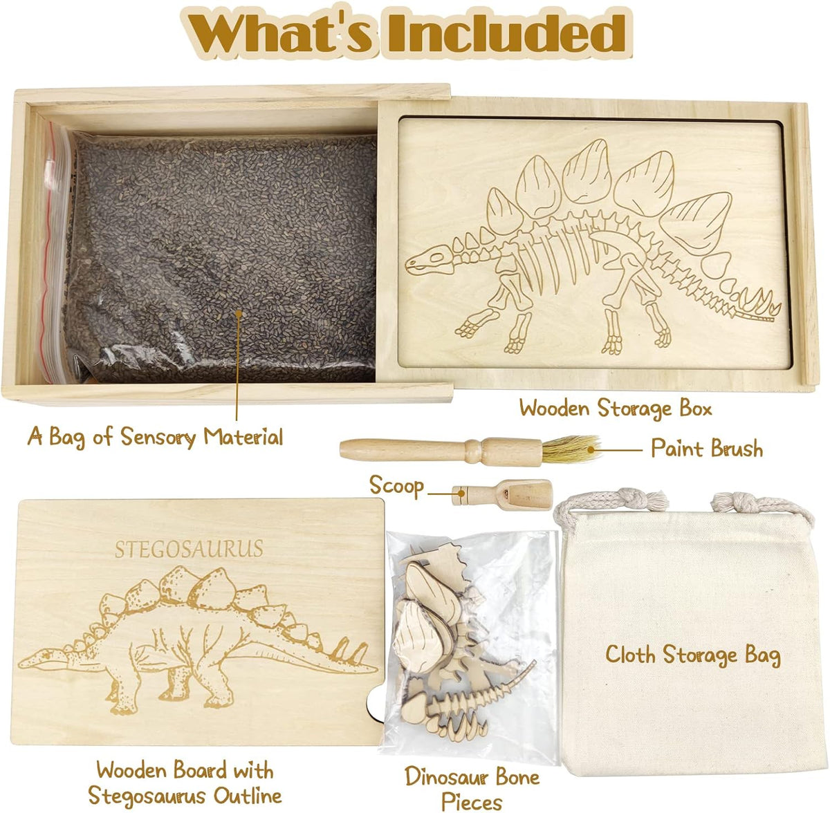 Dinosaur Excavation Archaeology Dig Kit for Kids, Fossil Explore Sensory Bin Toys, Dino Skeletons Bones Puzzle Game, Archaeology Science STEM Toys for Boys and Girls (Stegosaurus)