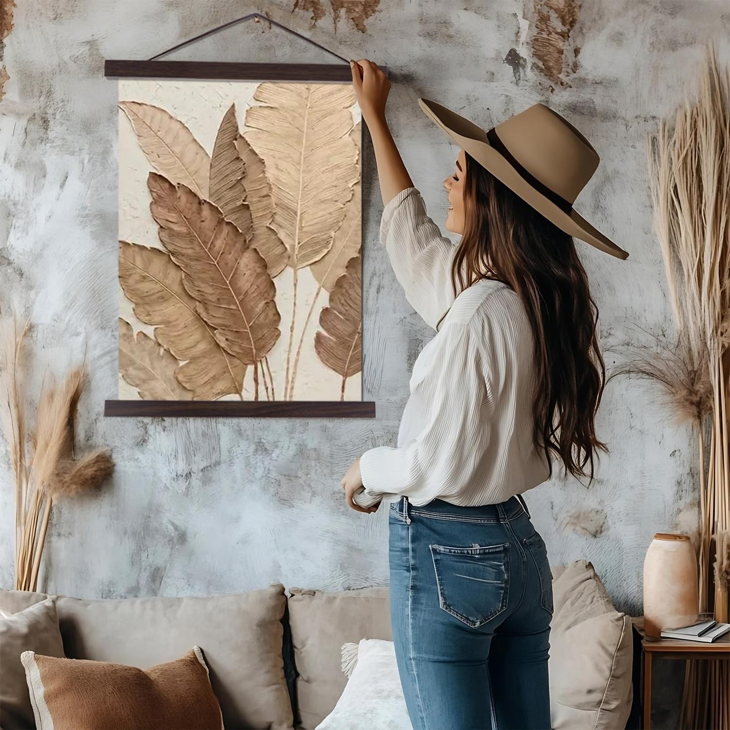 Artmag Magnetic Poster Hanger Frame, 17x22 17x24 17x31 Light Wood Wooden Magnet Canvas Artwork Print Poster Hangers Frames Hanging Kit (Walnut, 17")