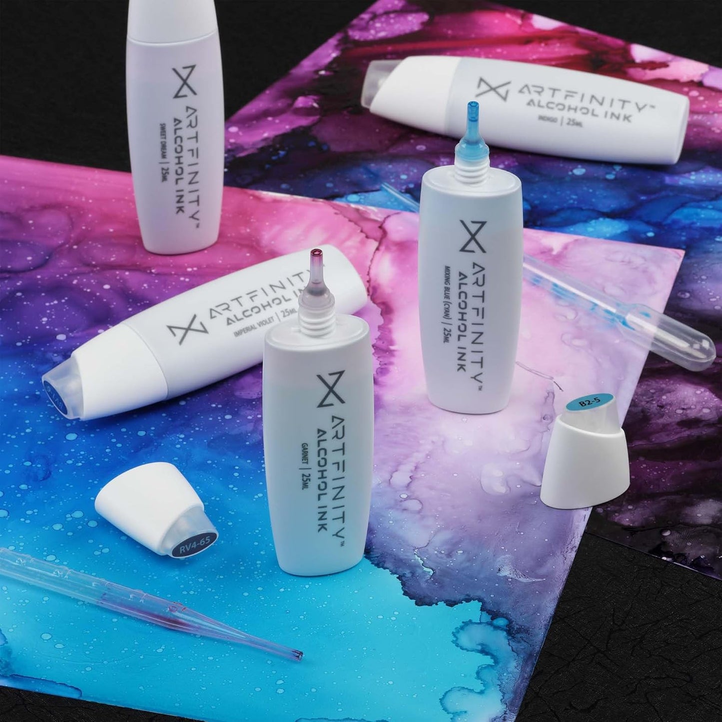 Alcohol Ink - CMYK Set, 7 Pieces | 10 Sheets 9x12 Multimedia Paper | Fast-Drying, Permanent, Transparent Alcohol Inks for Gloss Paper, Glass, Metal | 25 ml Bottles
