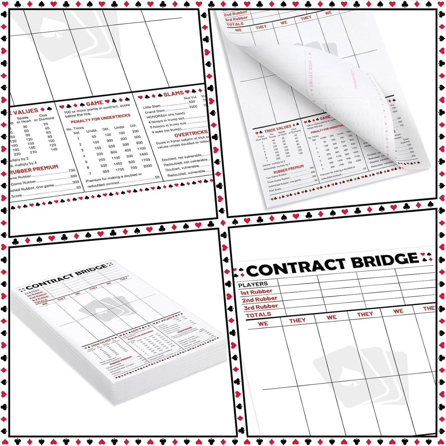 party greeting 150 Sheets Contract Bridge Score Pad and Tallies Contract Bridge Score Notepad Canasta Score Pads Print with Trick Rubber Bridge Party Bridge Playing Cards Large Print Game Scoring Card