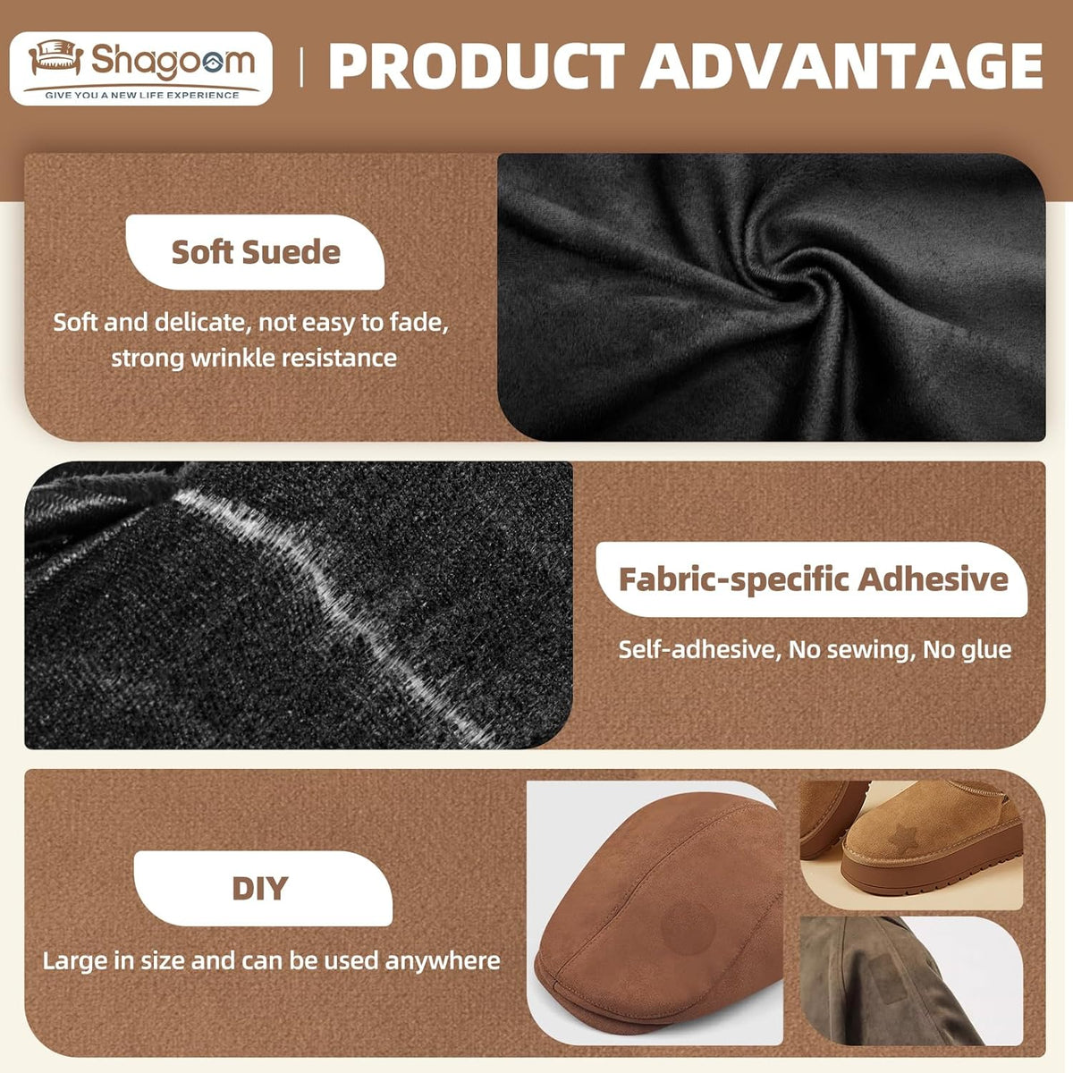 Suede Repair Patch, Large Fabric Repair Tape, Self-Adhesive Patches for Furniture, Couch, Sofa, Car Interior, Shoes, Hand Bag, Clothing (Coffee, 3.5X79 Inch)