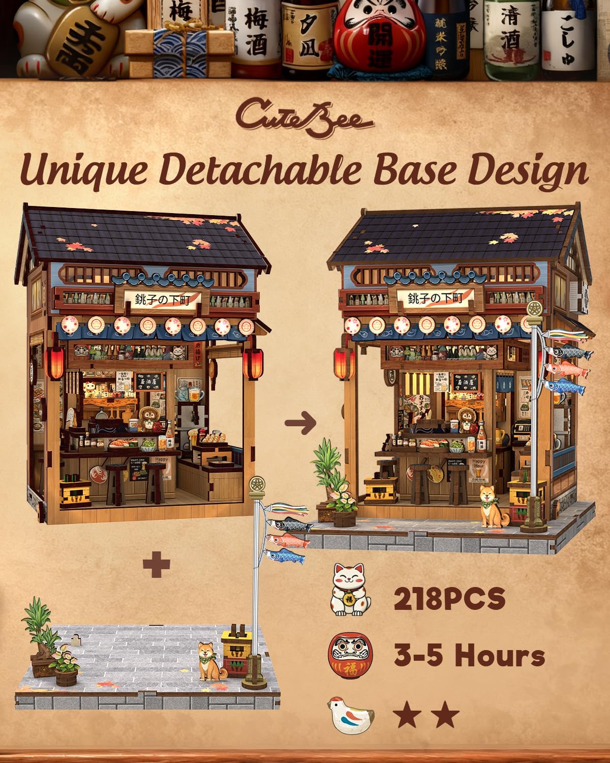 CUTEBEE Book Nook Kit - DIY Miniature House Japanese Izakaya, Dollhouse Kit for Adults and Teens, Booknook Tiny House Bookshelf Decor 3D Wooden Puzzle, Gifts for Family, Friends (Japanese Izakaya)