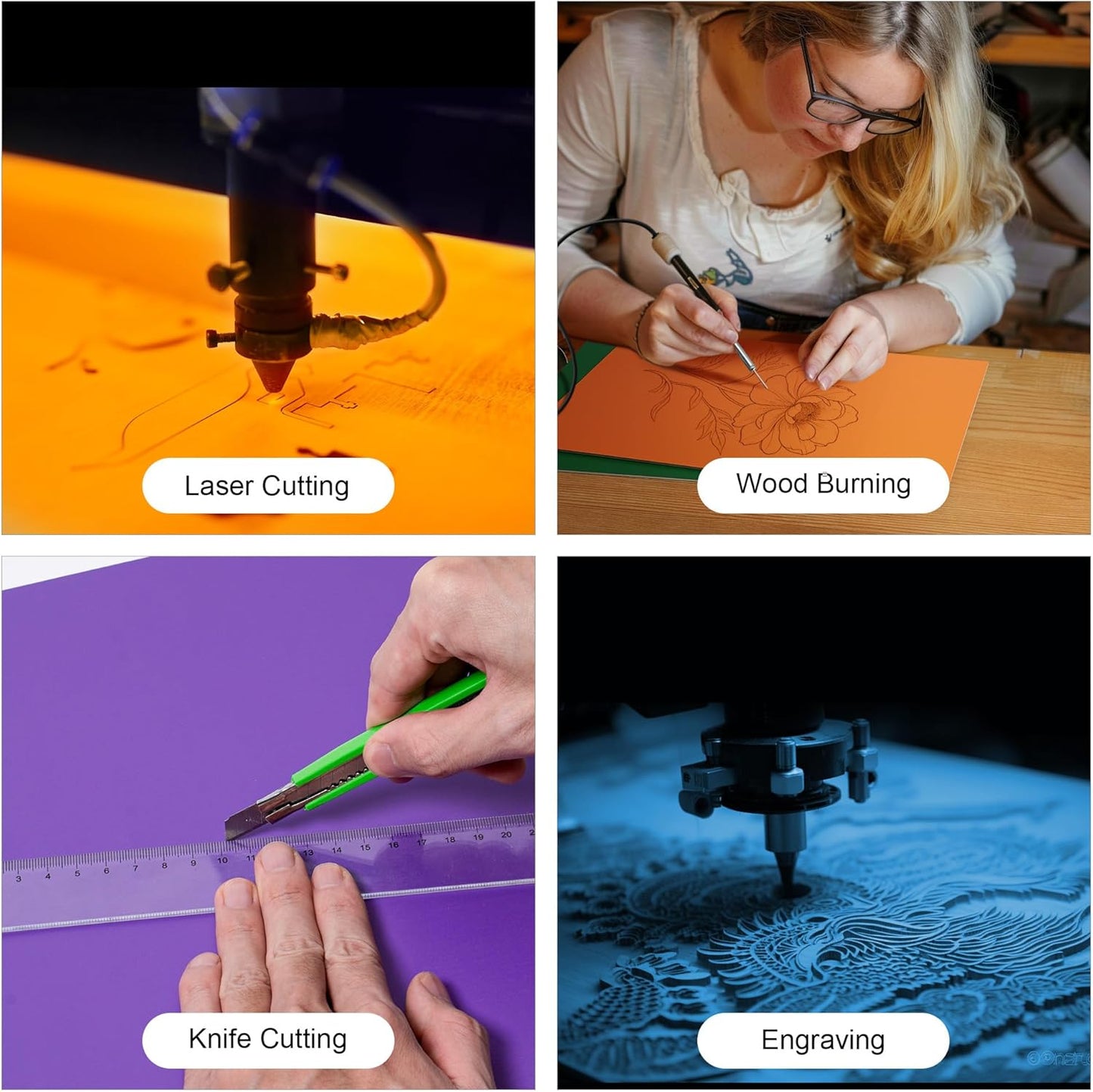 ROBOTIME 7-Pack Double-Sided Colored Basswood Sheets 1/8" - 12 x 16 x 1/8 Inch - Roller-Coated Solid Color 3mm Laser Wood Boards for Laser Cutting, Engraving & Wood Burning - Blue ﻿