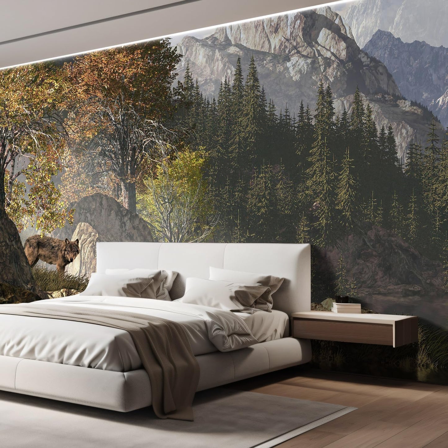 wall26 Wall Sticker/Wall Mural Wolf Near a Lake in a Rocky Mountain Landscape, Not Peel and Stick, Non-Woven Wallpaper Decorative for Bedroom, Living Room, Office - 100x144 inches